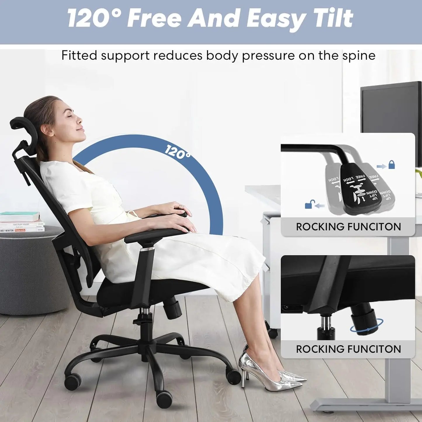 Ergonomic Mesh Adjustable Lumbar Office Chair With 120 Degree Tilt