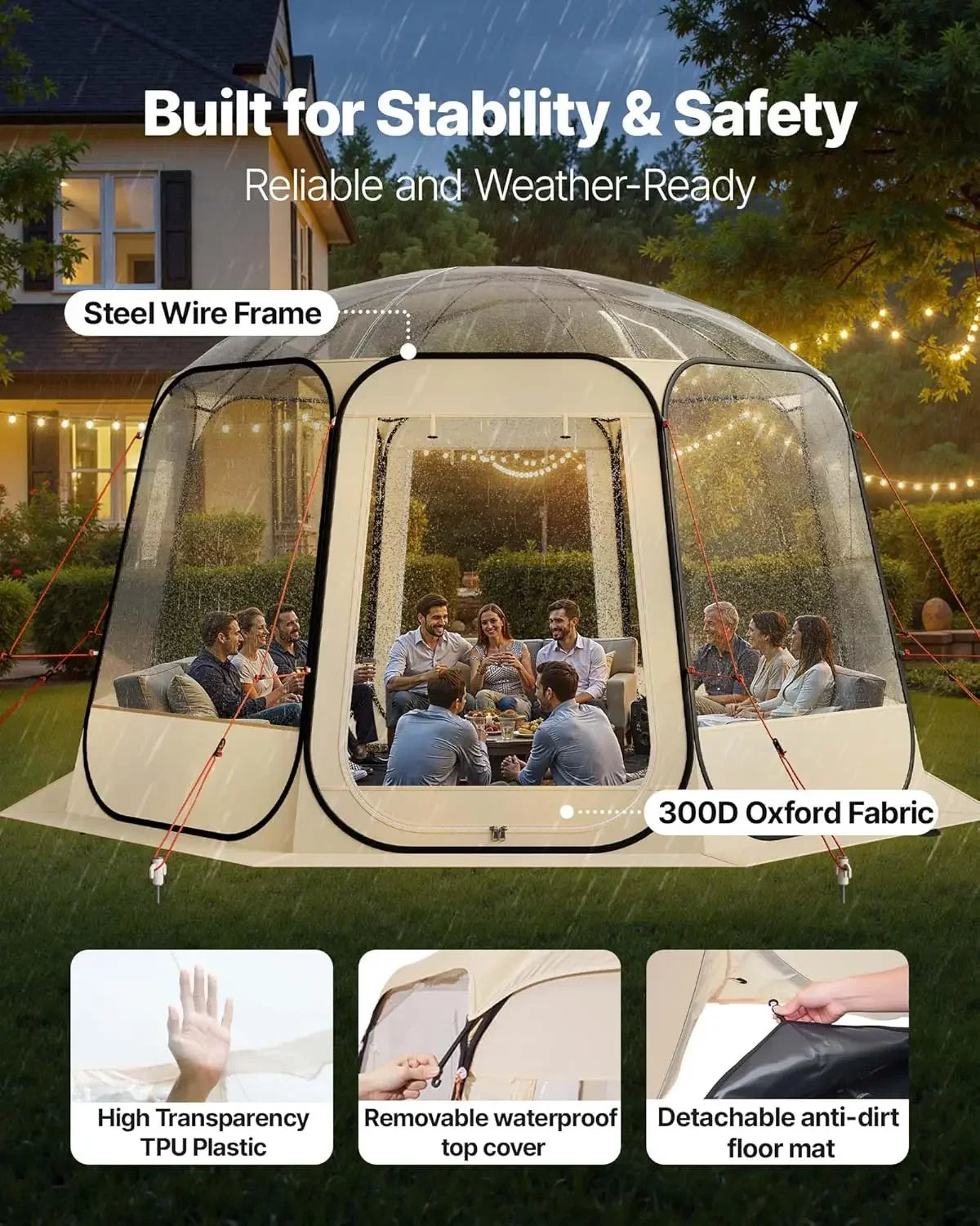 Waterproof UV-Resistant Clear Dome Igloo Camping Tent With Panoramic Windows