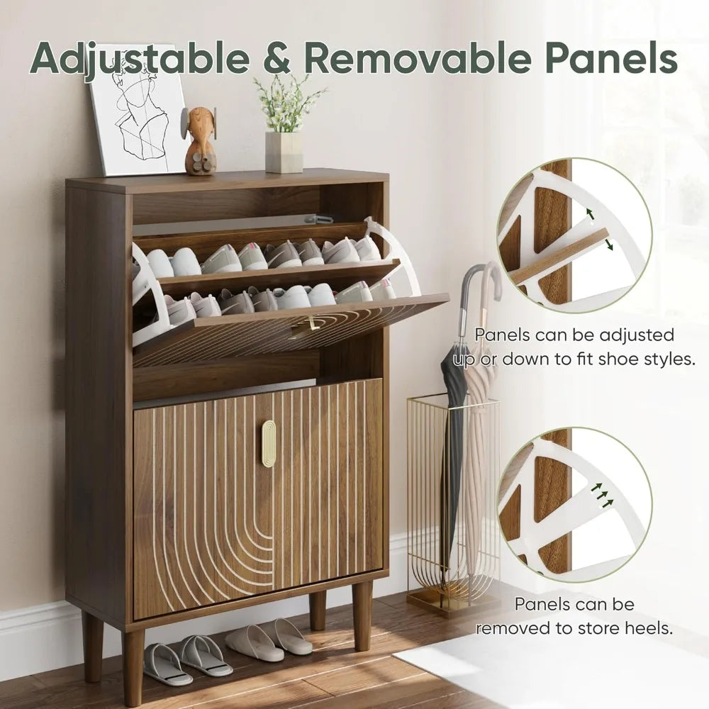 Shoe Cabinet With 2 Flip Drawers Freestanding Organizer