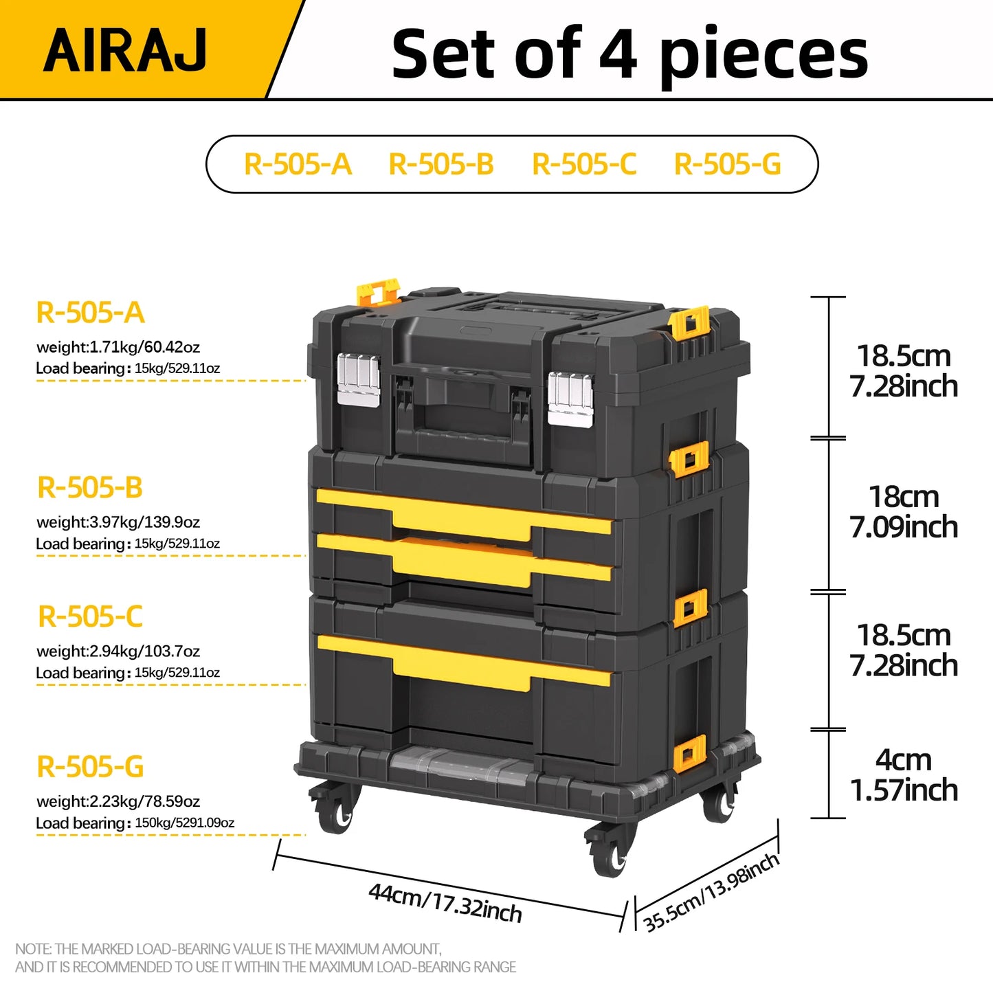 AIRAJ Multifunctional Stackable Rolling Tool Storage Box