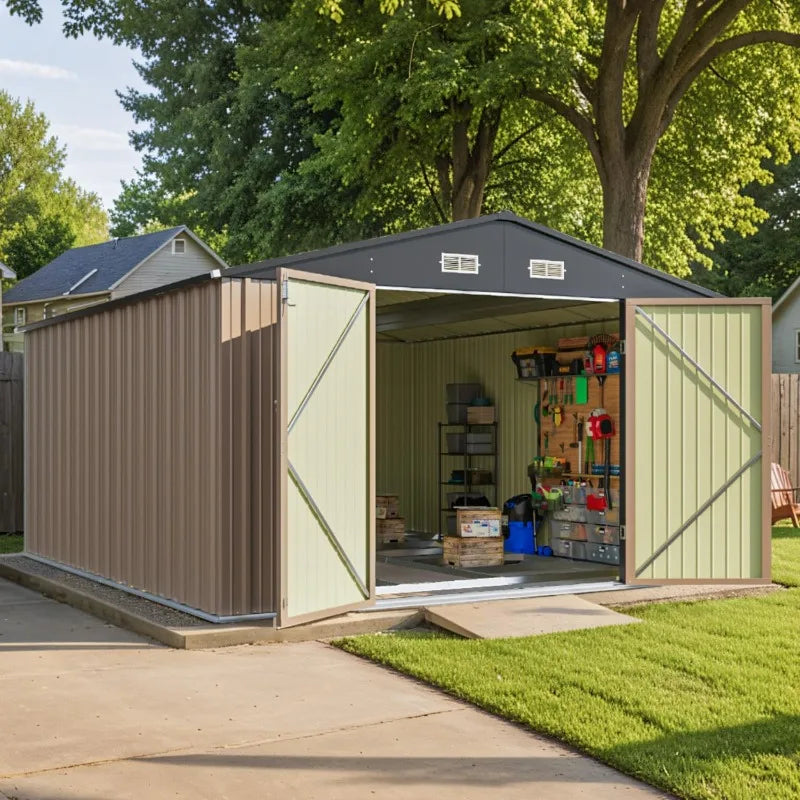 Outdoor Steel Storage Shed With Lockable Doors For Tools
