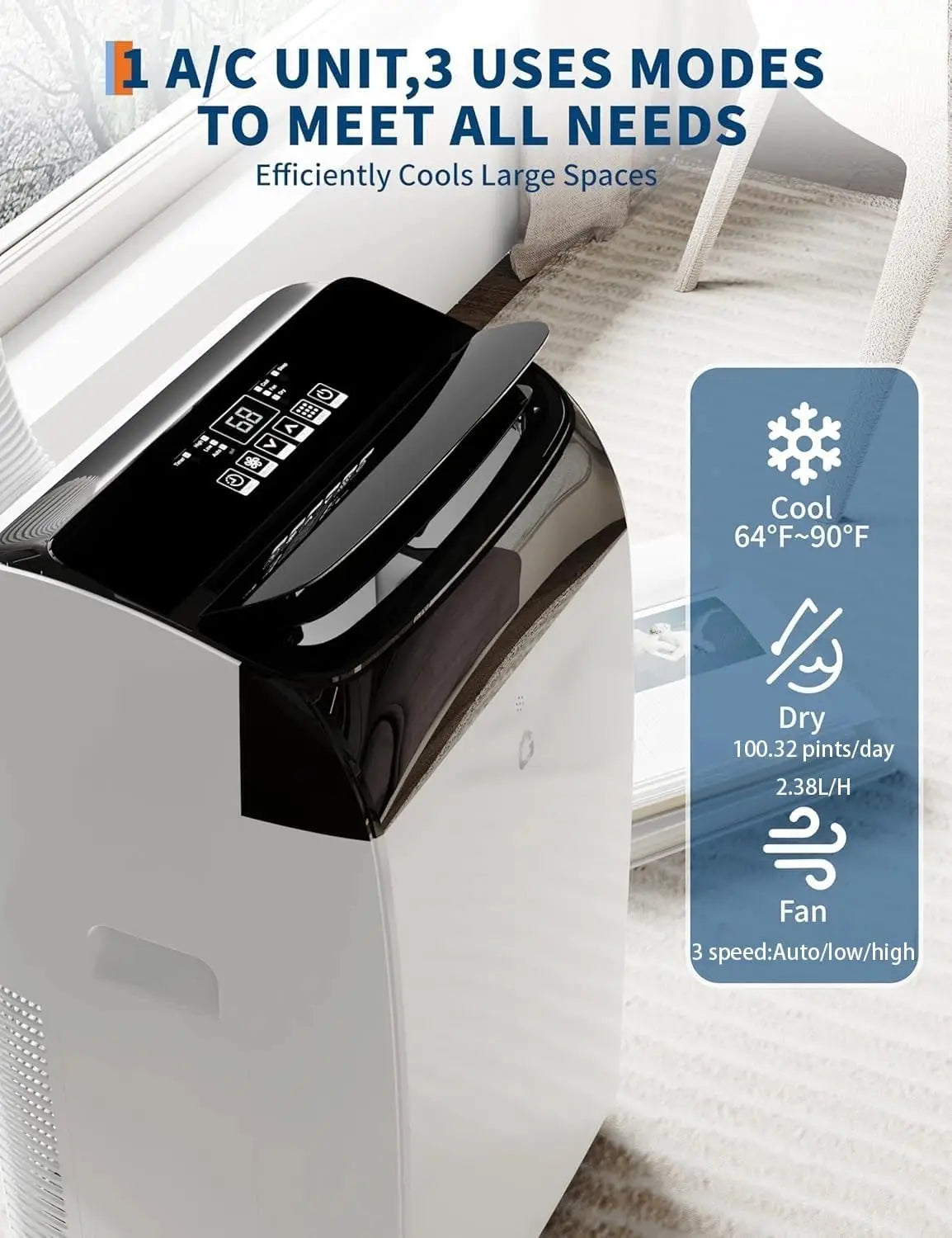 XMSJ 3 in 1 Portable AC Dehumidifier and Bedroom Fan