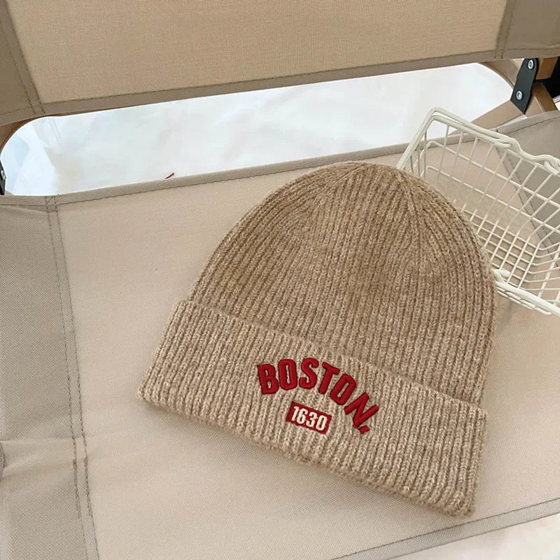 Letter Embroidered Unisex Kids Beanie Cap Winter Knit Acrylic Hat