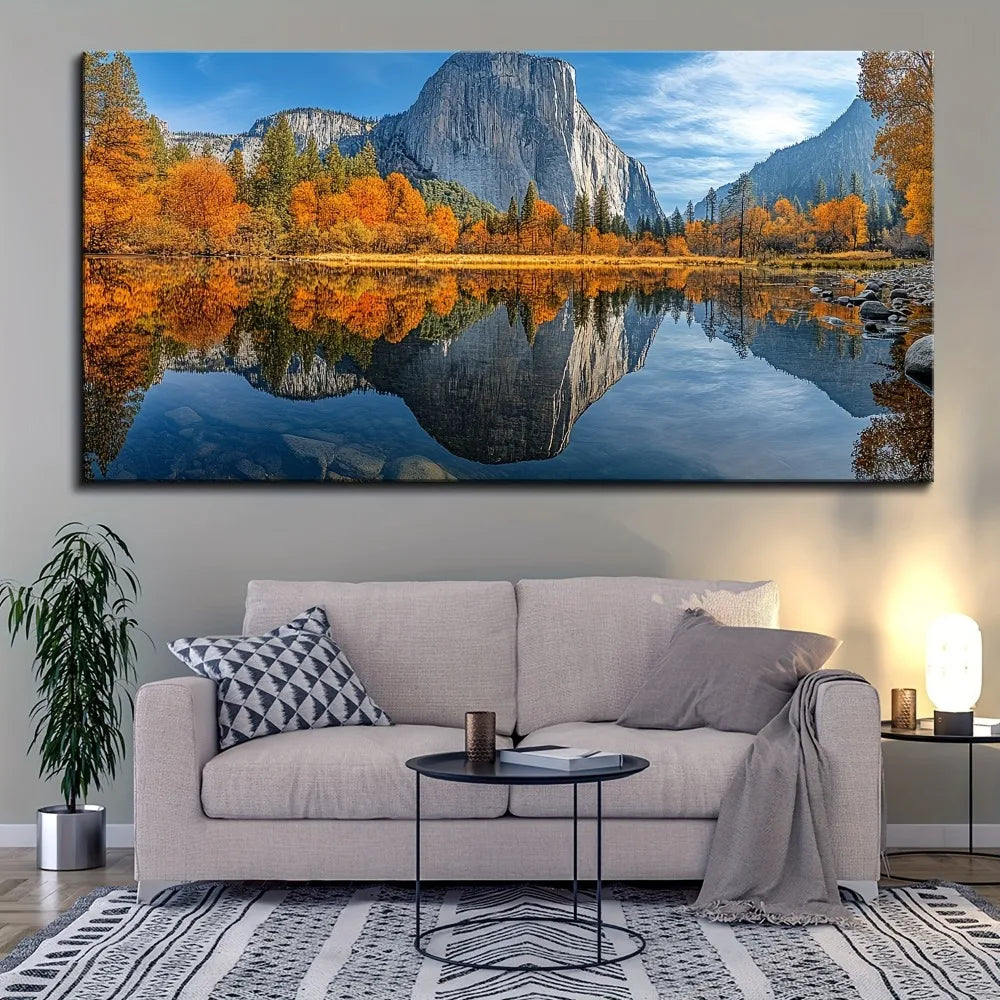 Hign-concerned Pine Wood Frame Lake Sunrise Sunset Wall Art