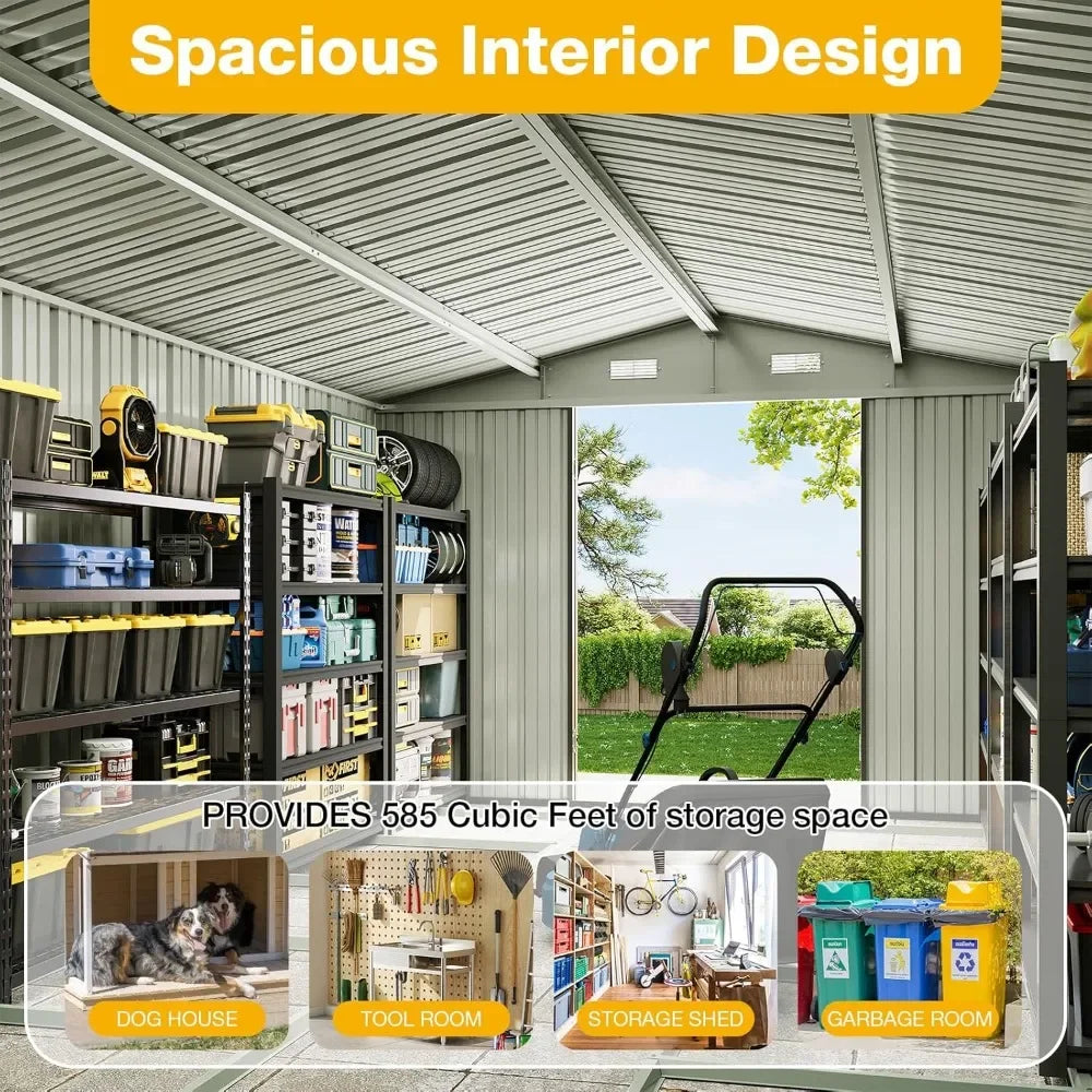 Outdoor Storage Shed Galvanized Metal With Lockable Double Doors