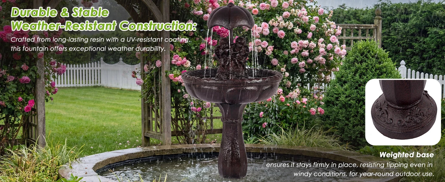 Solar Outdoor Water Fountain With Whisper Quiet Pump Cascading Waterfall