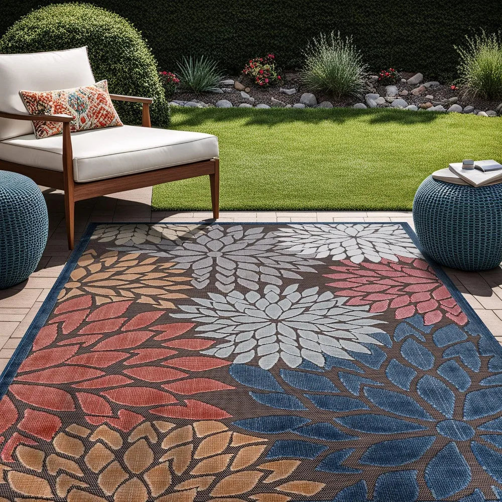 XMSJHignconcerned Outdoor Rug Modern Floral Tropical Patio