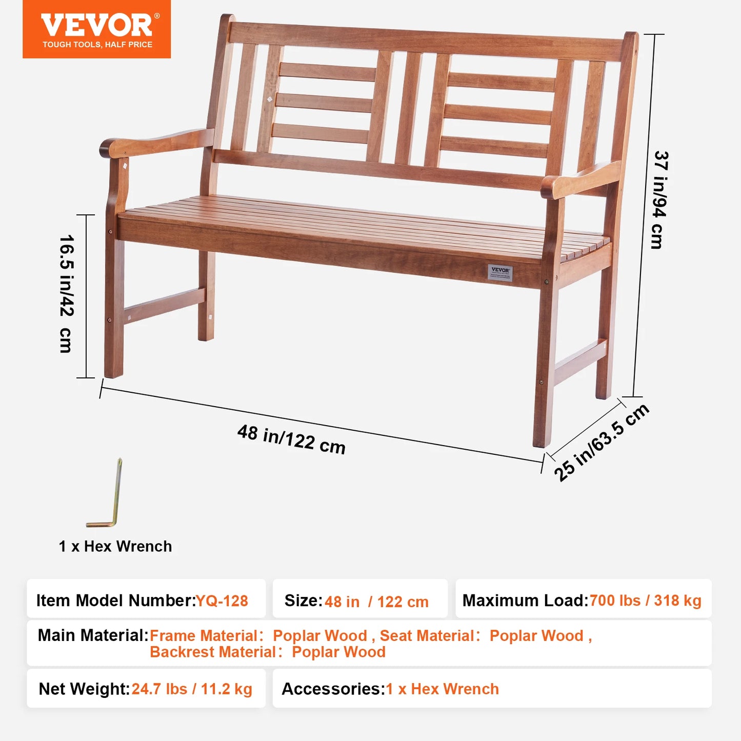 SucceBuy Outdoor Wooden Metal Garden Bench Load Capacity 480 Lb
