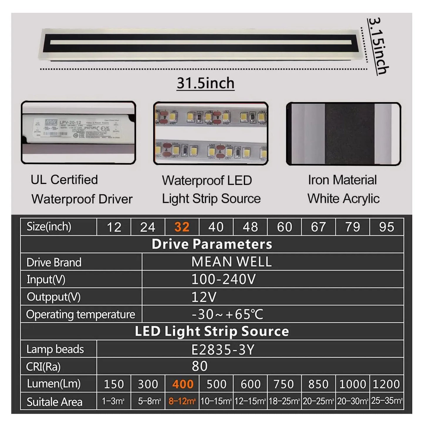 Outdoor Long Strip Modern LED Wall Light Sconce IP67