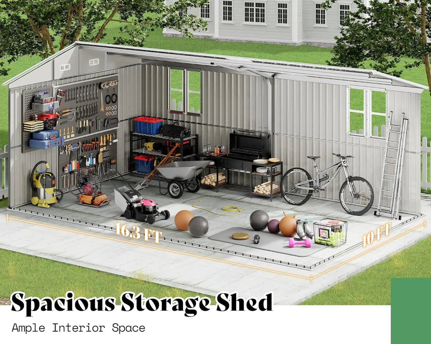 XMSJ Metal Storage Shed With Hinged Doors And Windows