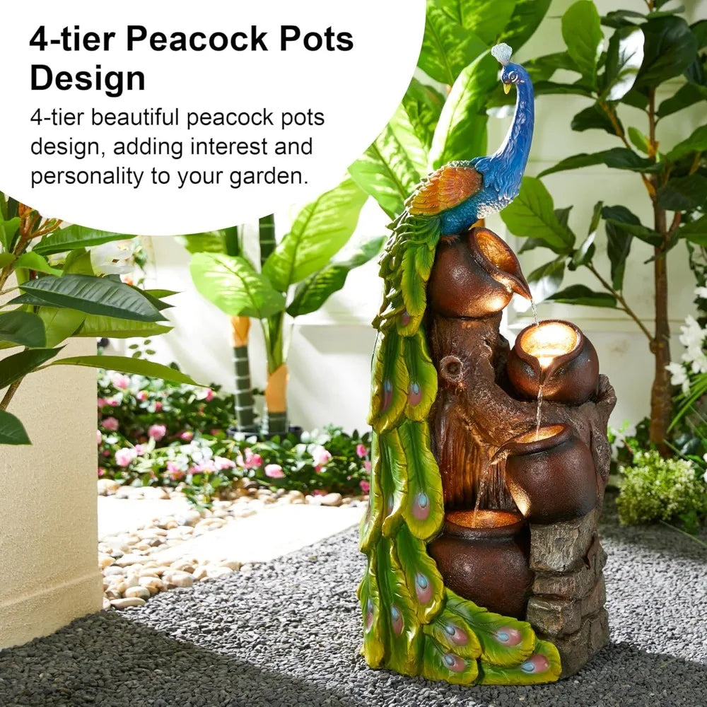 Glitzhome Peacock Water Fountain Statue With LED Light
