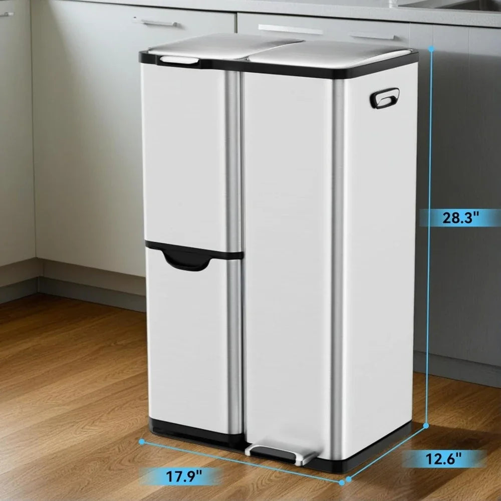 Dual Trash Bins Kitchen Recycling Can With Soft Close Lid
