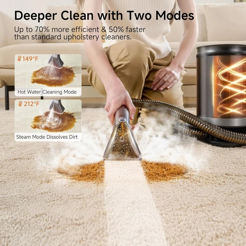 High-concerned Portable Carpet Cleaner With Steam Heating System 18KPa Powerful Suction 2 In 1 Upholstery And Car Cleaner