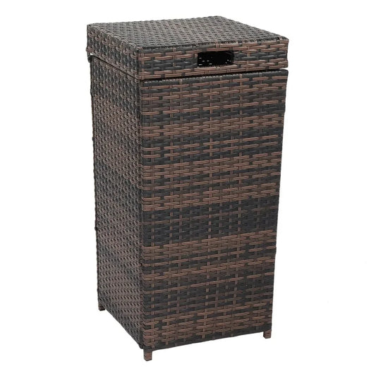 Outdoor Rattan Trash Can With Lid And Metal Frame Durable