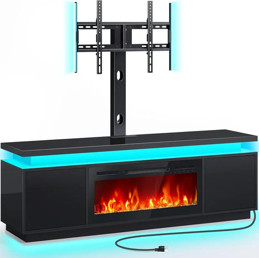 Electric Fireplace TV Stand With LED Lights And Power Outlets