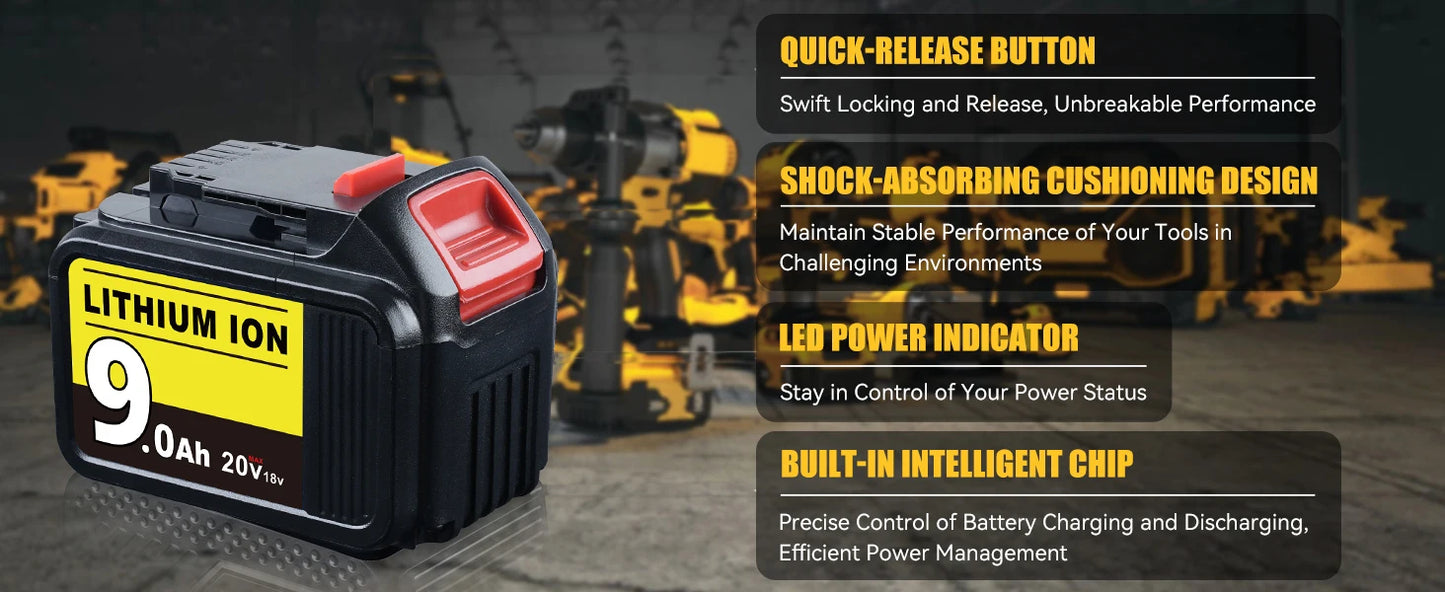 VANON 18V Li Ion Battery 9000mAh for Dewalt XR DCB Series