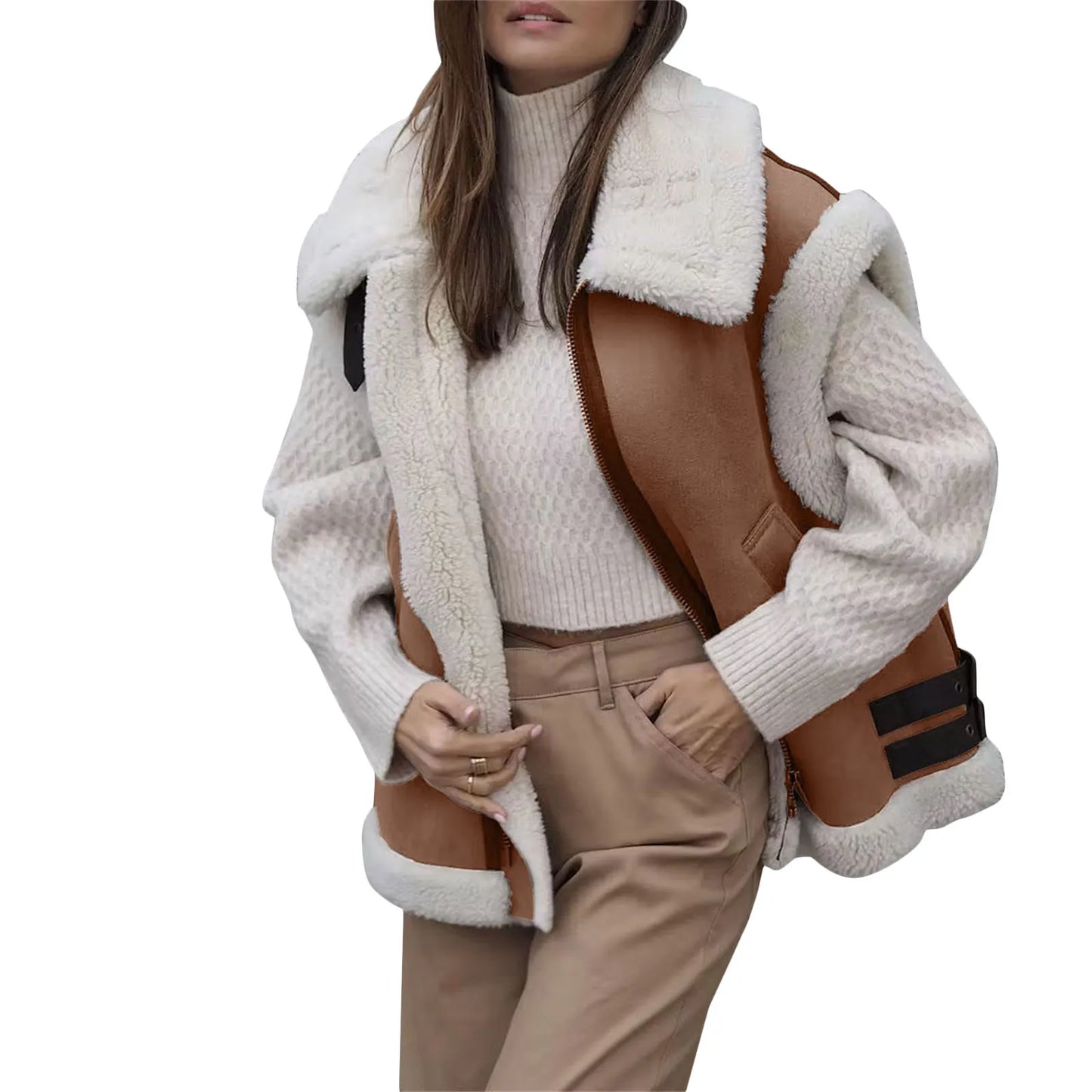 Meihuida Ladies Cozy Faux Fur Vest Quilted High Neck Coat