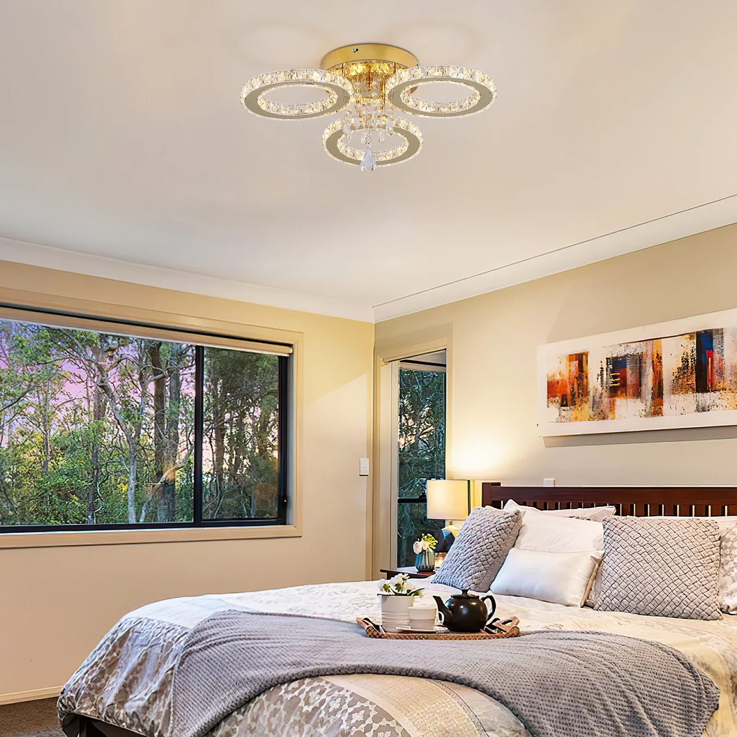 Led Ceiling Light Crystal Chandelier For Living Room Gold Finish