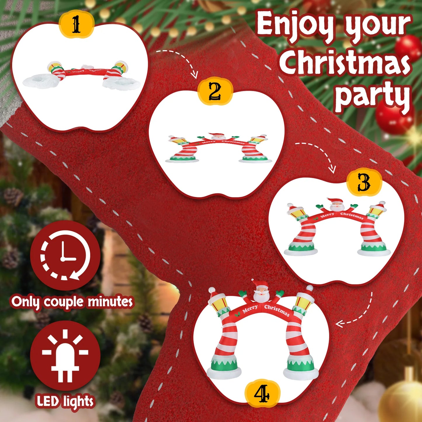 Hign-concerned Chemical Inflatable Santa Arch With LED
