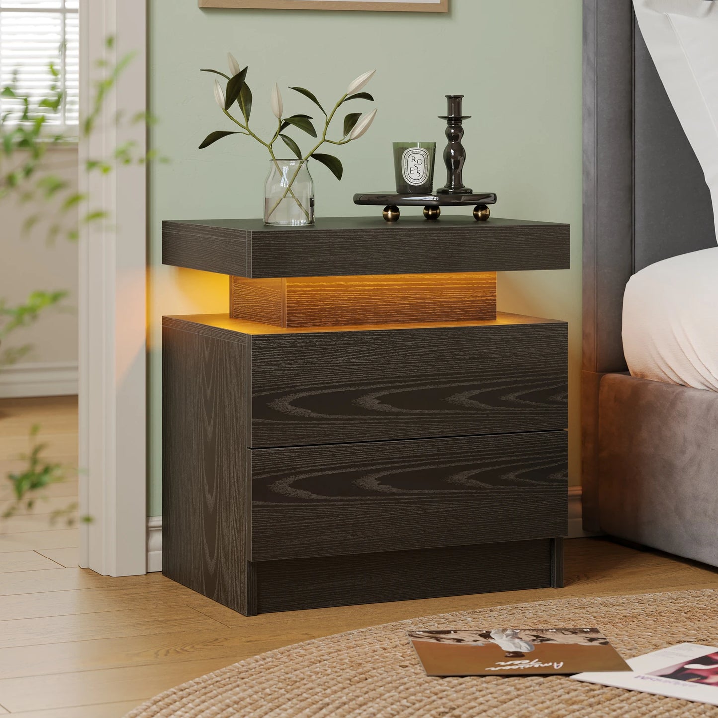 Cubehom LED Nightstands With 2 Drawers RGB Lighting