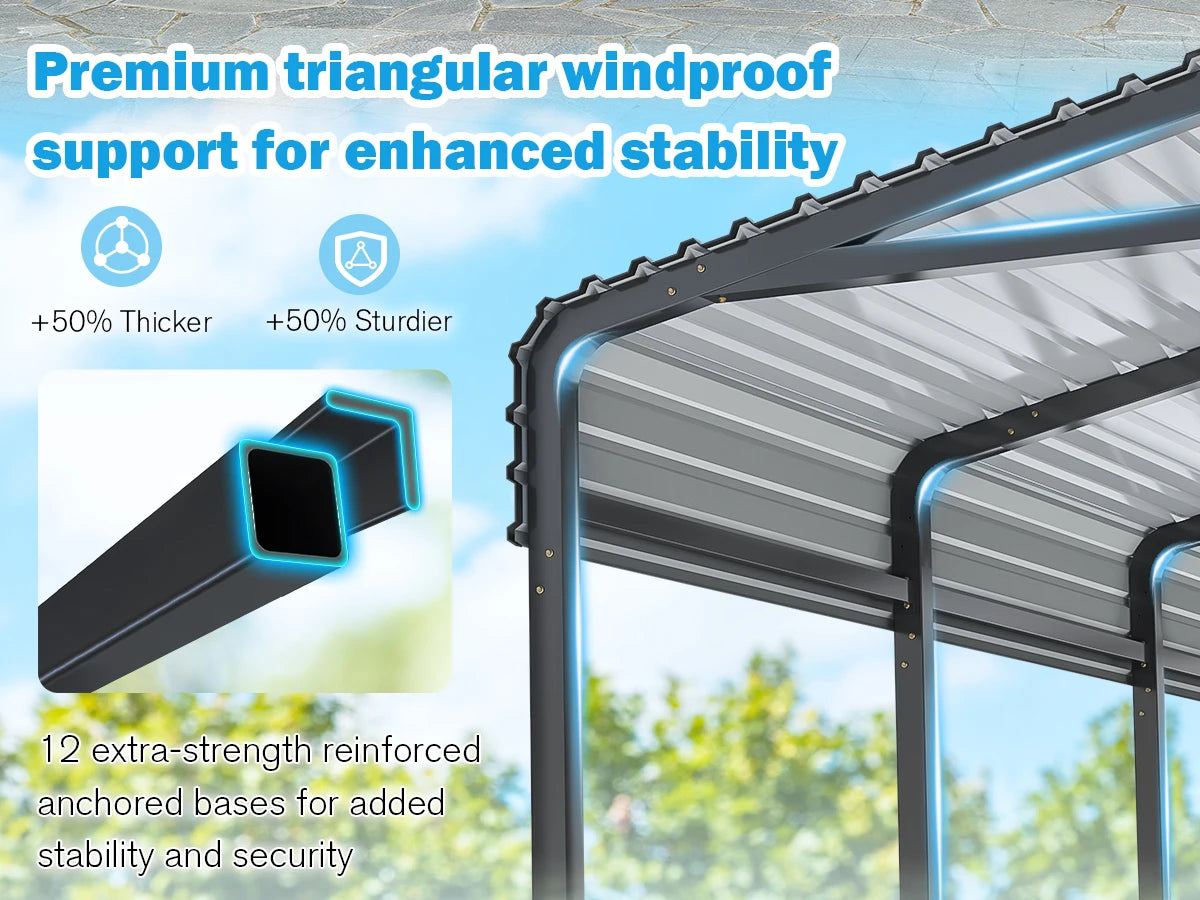 Polar Aurora Metal Carport Shelter Heavy Duty Galvanized Steel