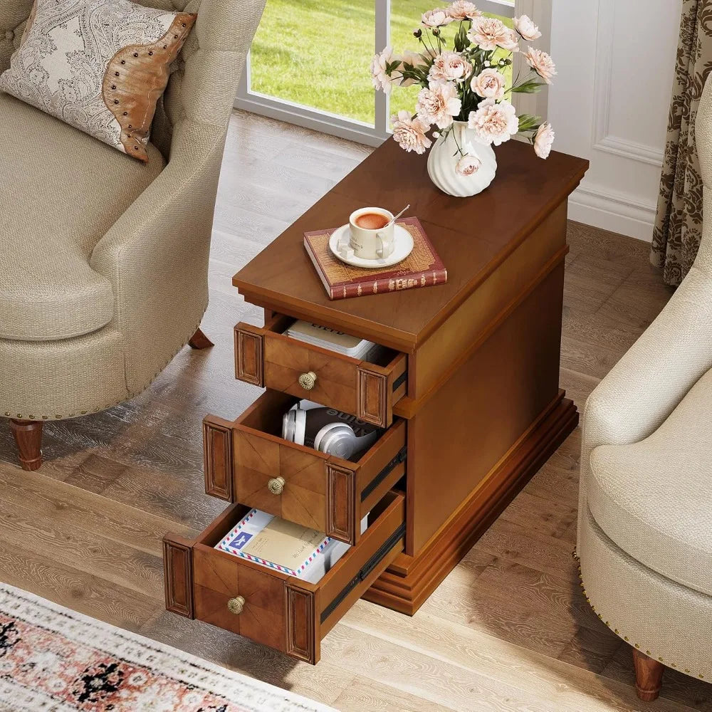DAFIFY Vintage 3 Drawer Narrow End Table For Living Room