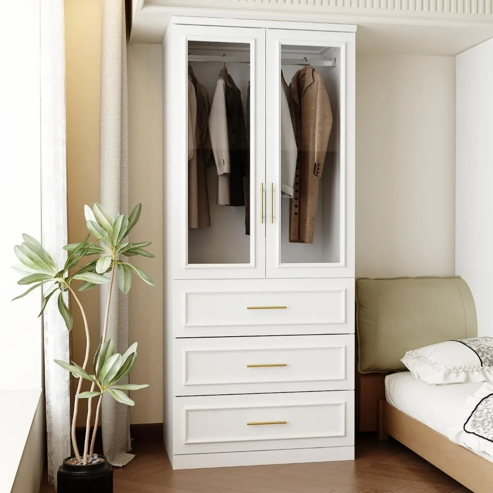 FUFU GAGA Wardrobe Closet With Glass Doors Modern Armoire