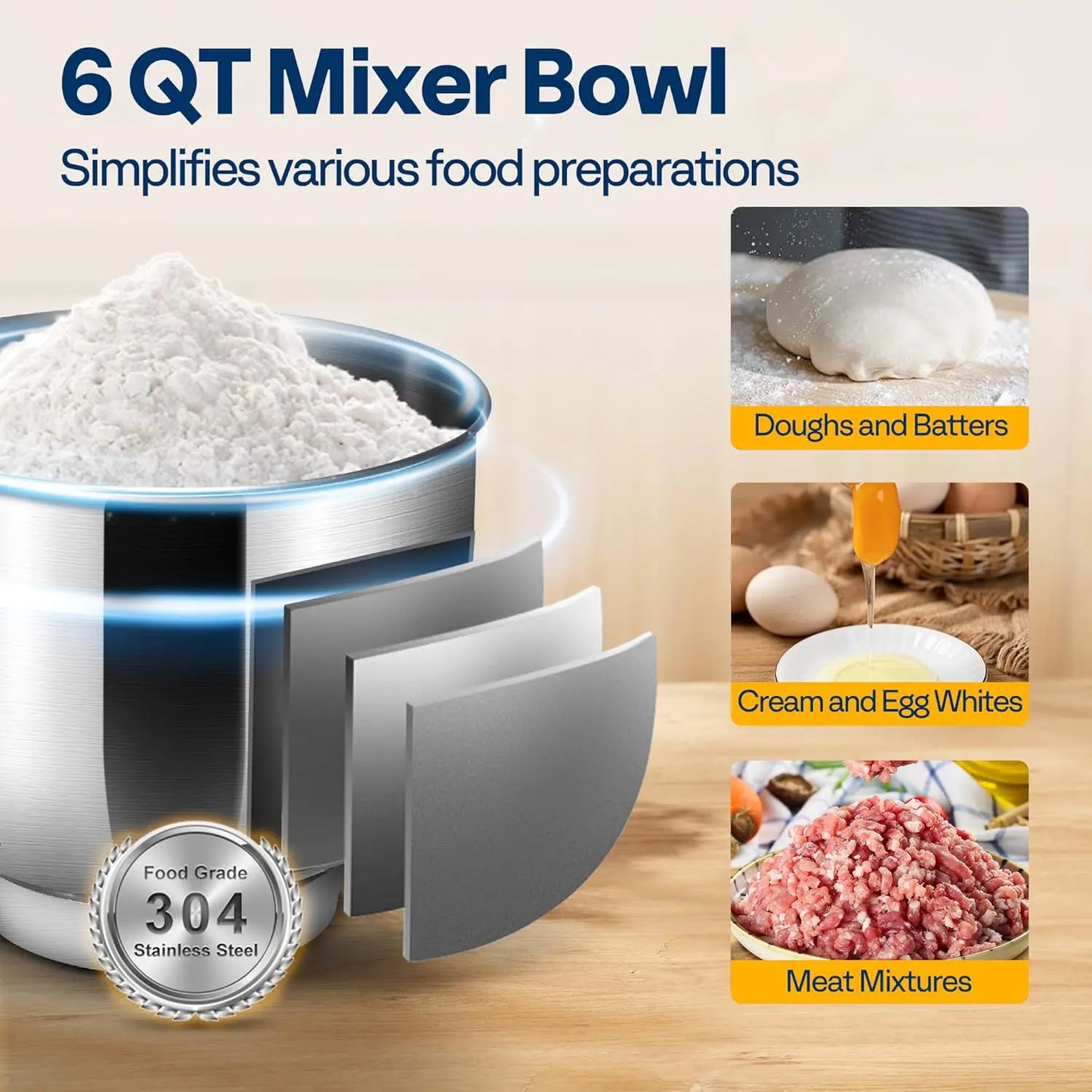 XMSJ 3 In 1 Mixer SixQuart Tilt Head Deluxe Kitchen