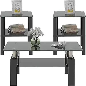 Tempered Glass Coffee Table Set Of 3 Metal Frame Tables