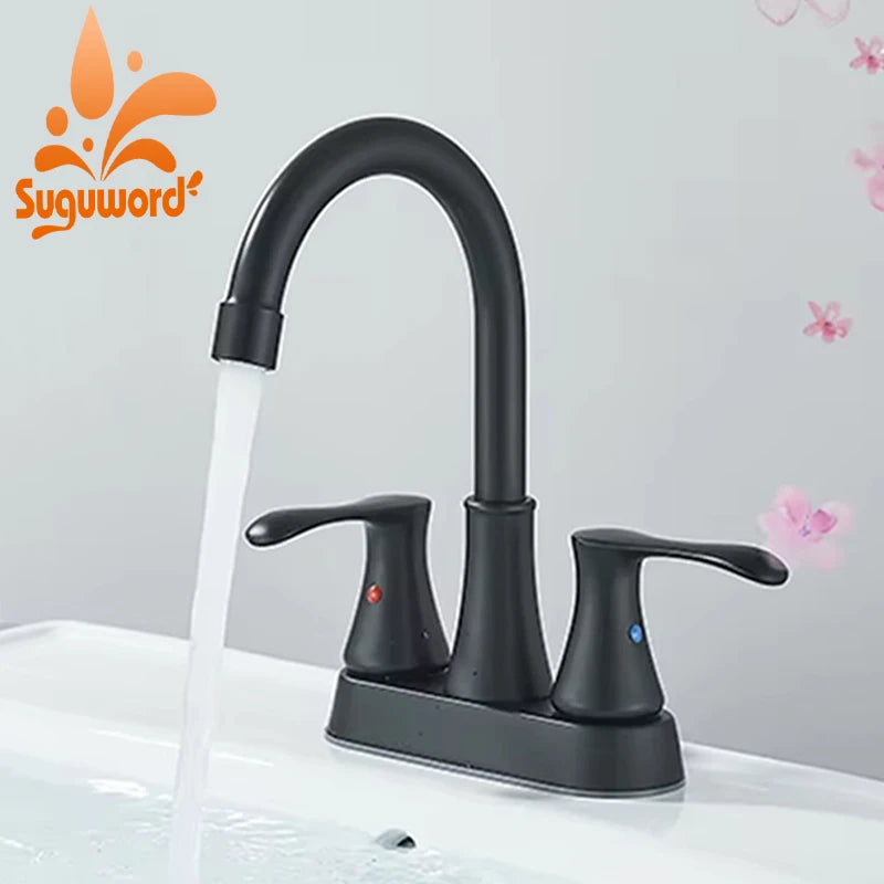 Suguword Center Set Bathroom Faucet Dual Handle Hot Cold