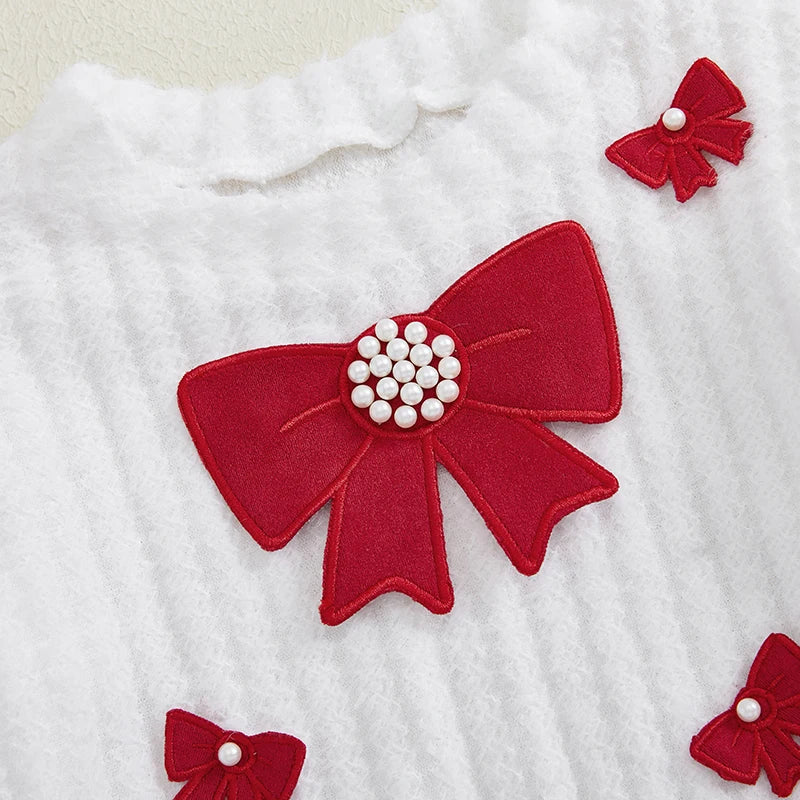 Cute Baby Girl 2 Piece Winter Knitwear Set With Bow
