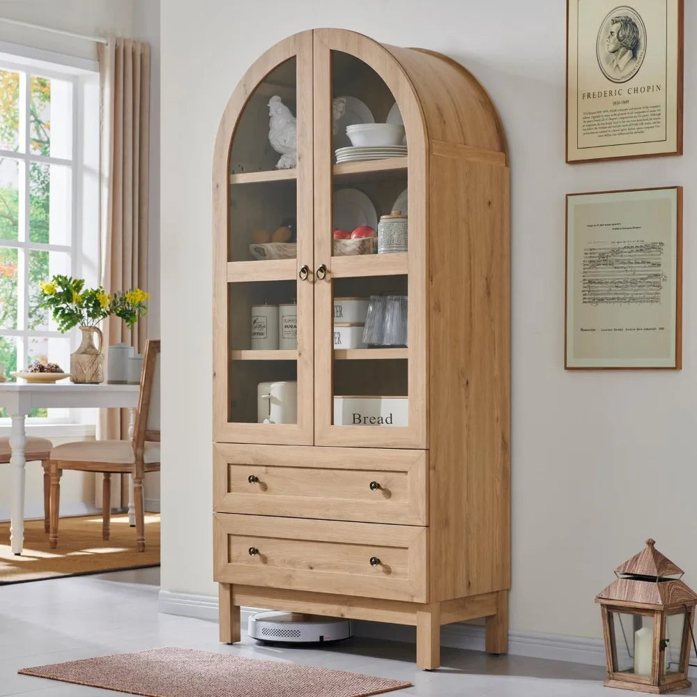 Ticify Kitchen Pantry Farmhouse Wood Cabinet 2 Drawers