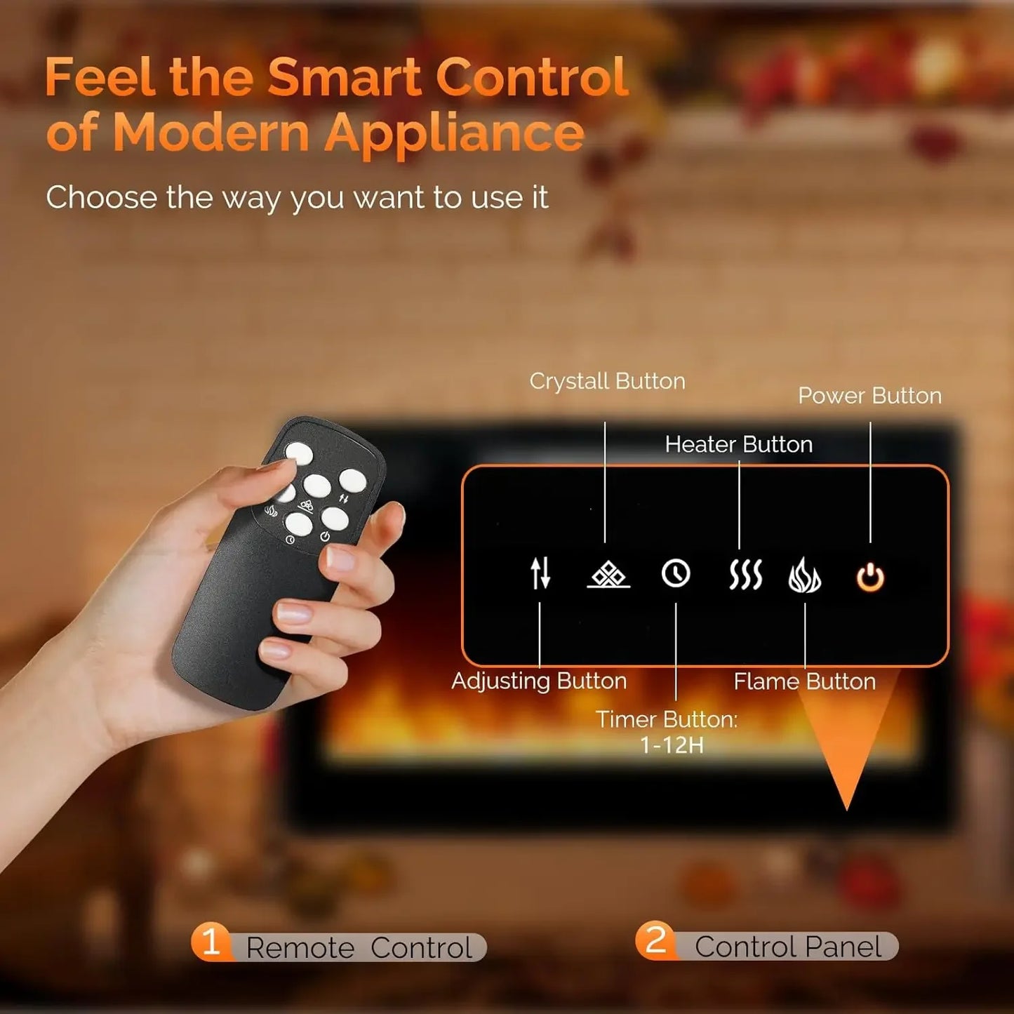 Electric Fireplace With Remote Control 12H Timer 1500W Wall Mounted Recessed