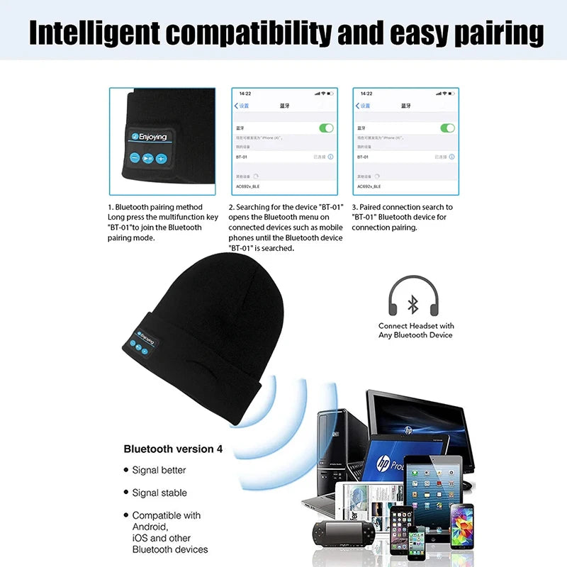 Winter Sports Bluetooth Beanie With Wireless Headset Speaker Cap