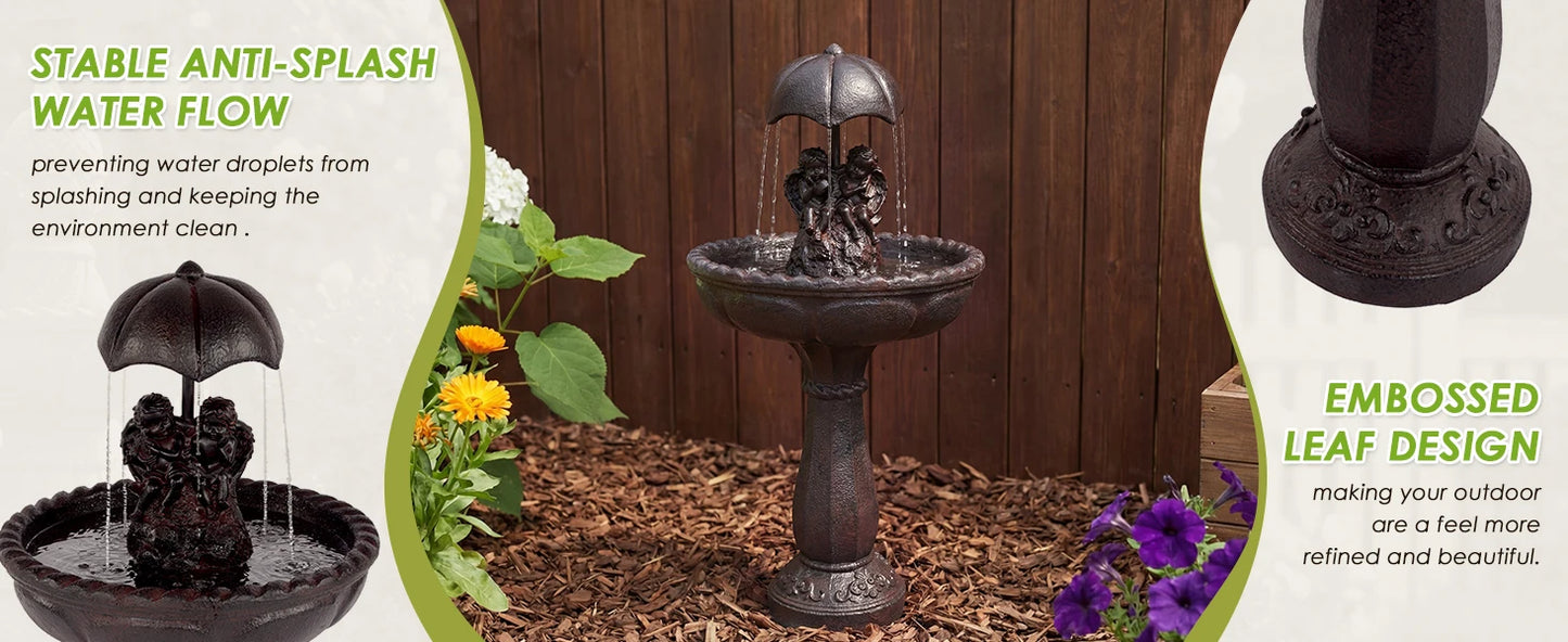 Solar Outdoor Water Fountain With Whisper Quiet Pump Cascading Waterfall