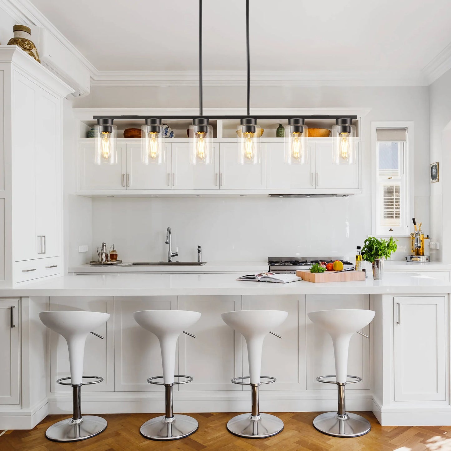 Glass Chandelier 5 to 6 Light Kitchen Island Pendant Light