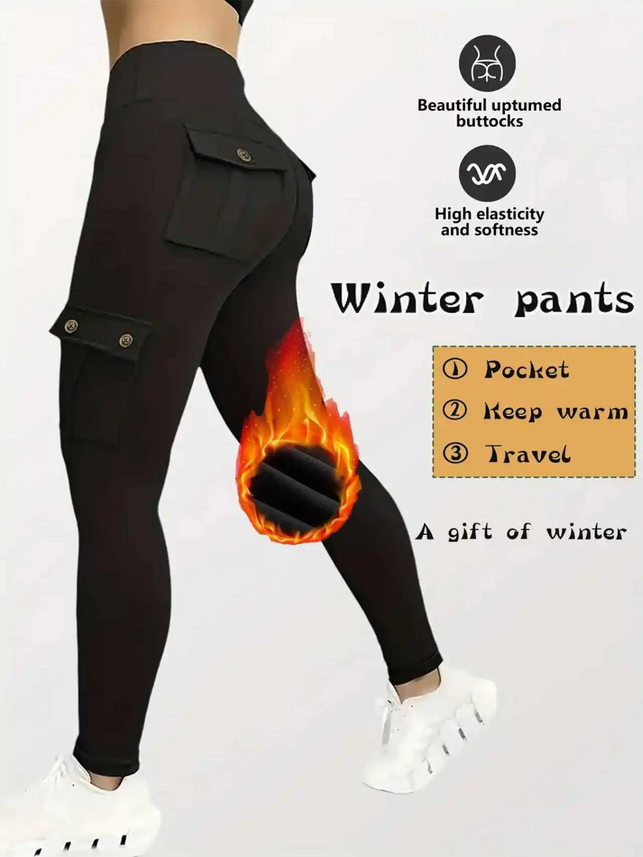 CN Zhejiang Winter Warm Womens Fleece Lined Cargo Leggings