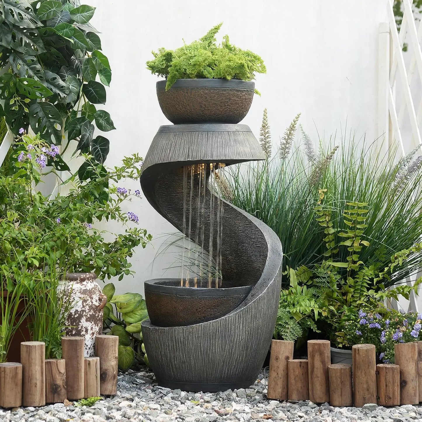 XMSJ Waterfall Fountain Outdoor Garden With Bowl Planter