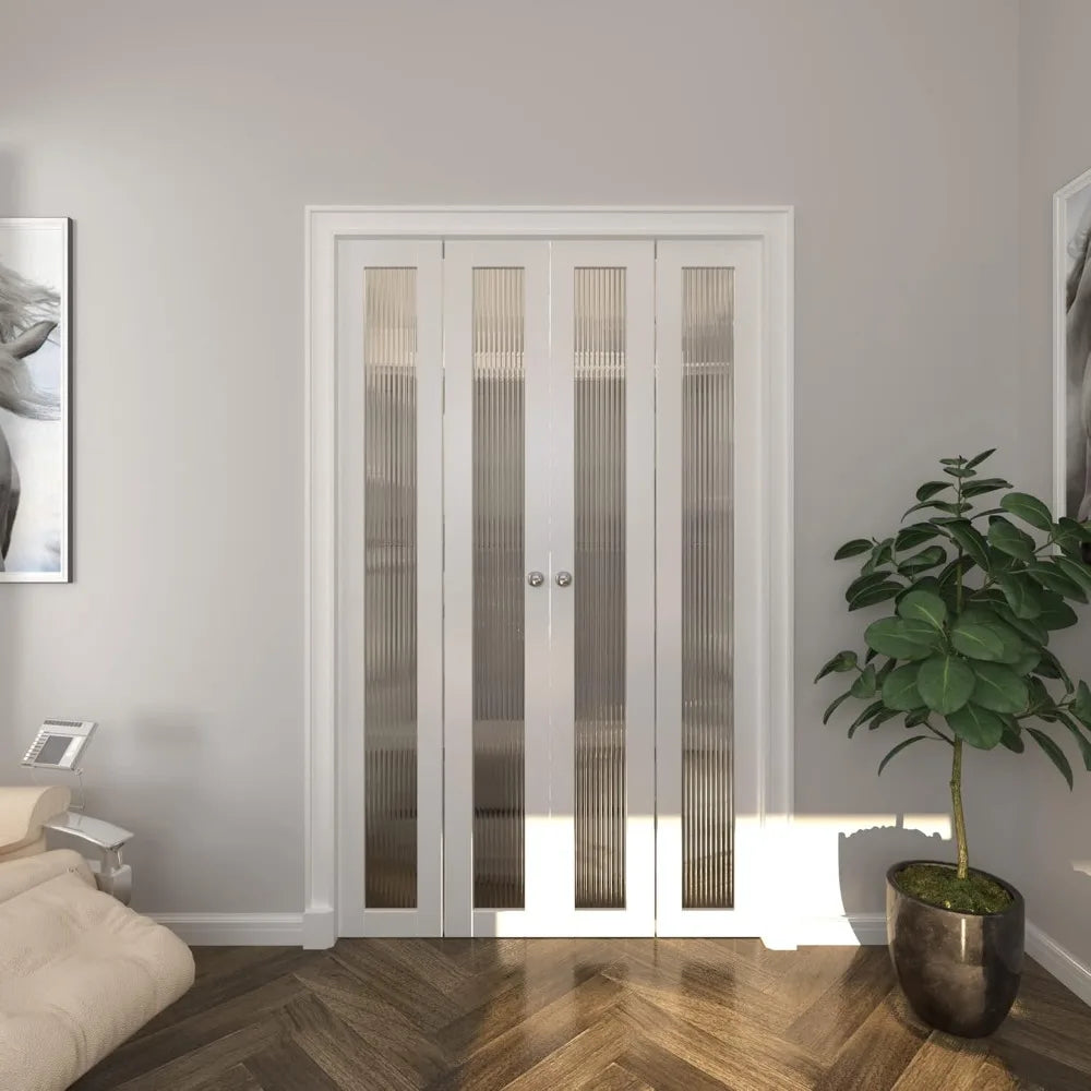 XUYUAN Closet Door Full Lite Reeded Glass Bifold Doors