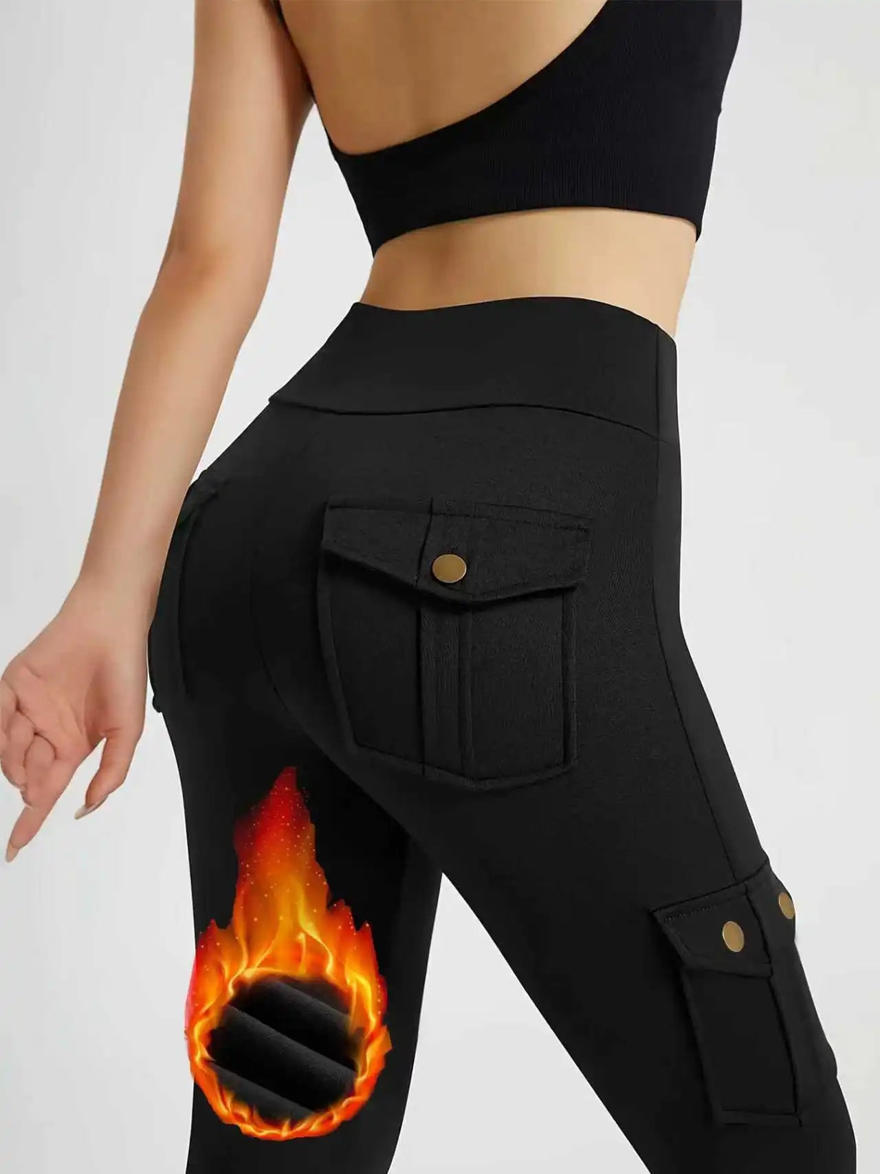 CN Zhejiang Winter Warm Womens Fleece Lined Cargo Leggings