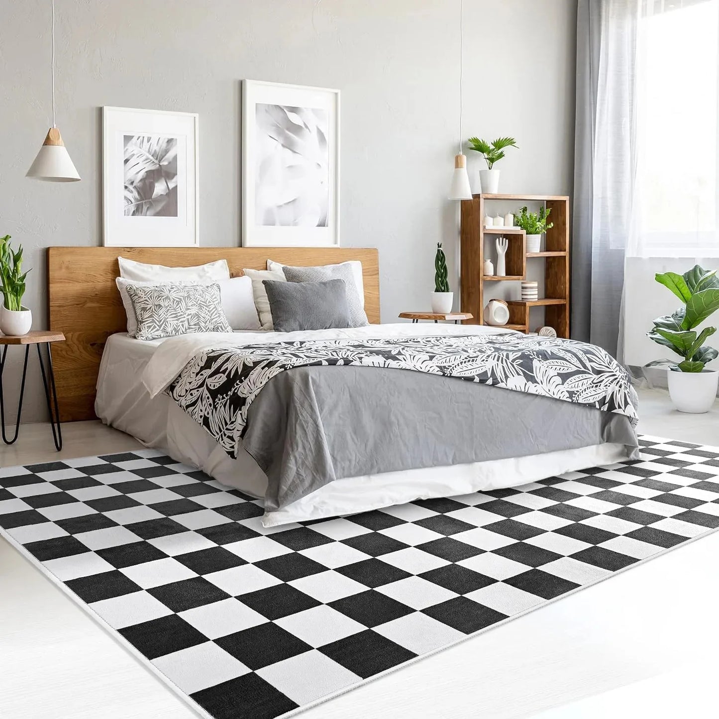 CN Checkered Area Rug Checkerboard Plaid Carpet Living Room