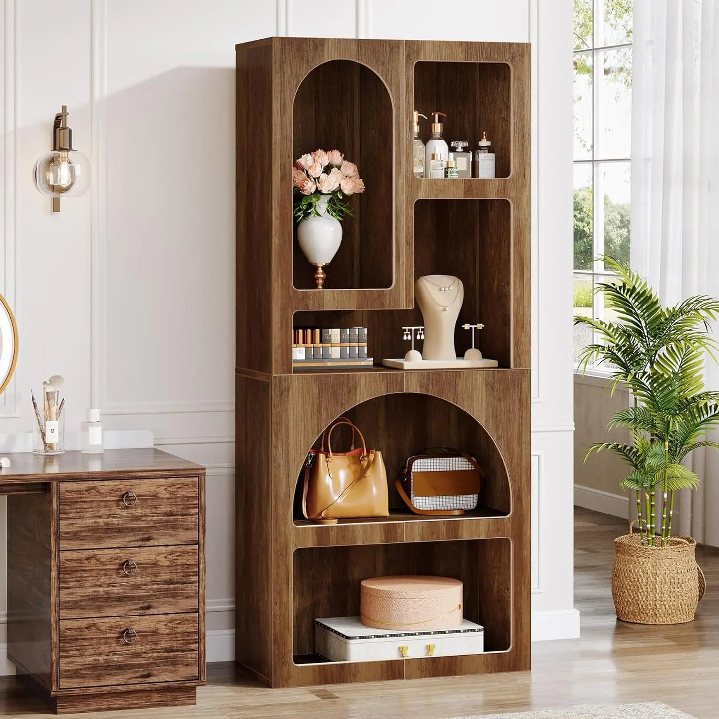 Little Tree Geometric Bookshelf Arched Bookcase Living Room