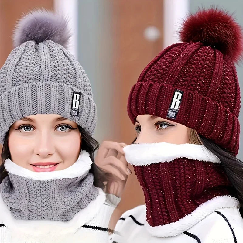 NONECN Winter Knit Hat Set For Women Warm Plush Windproof