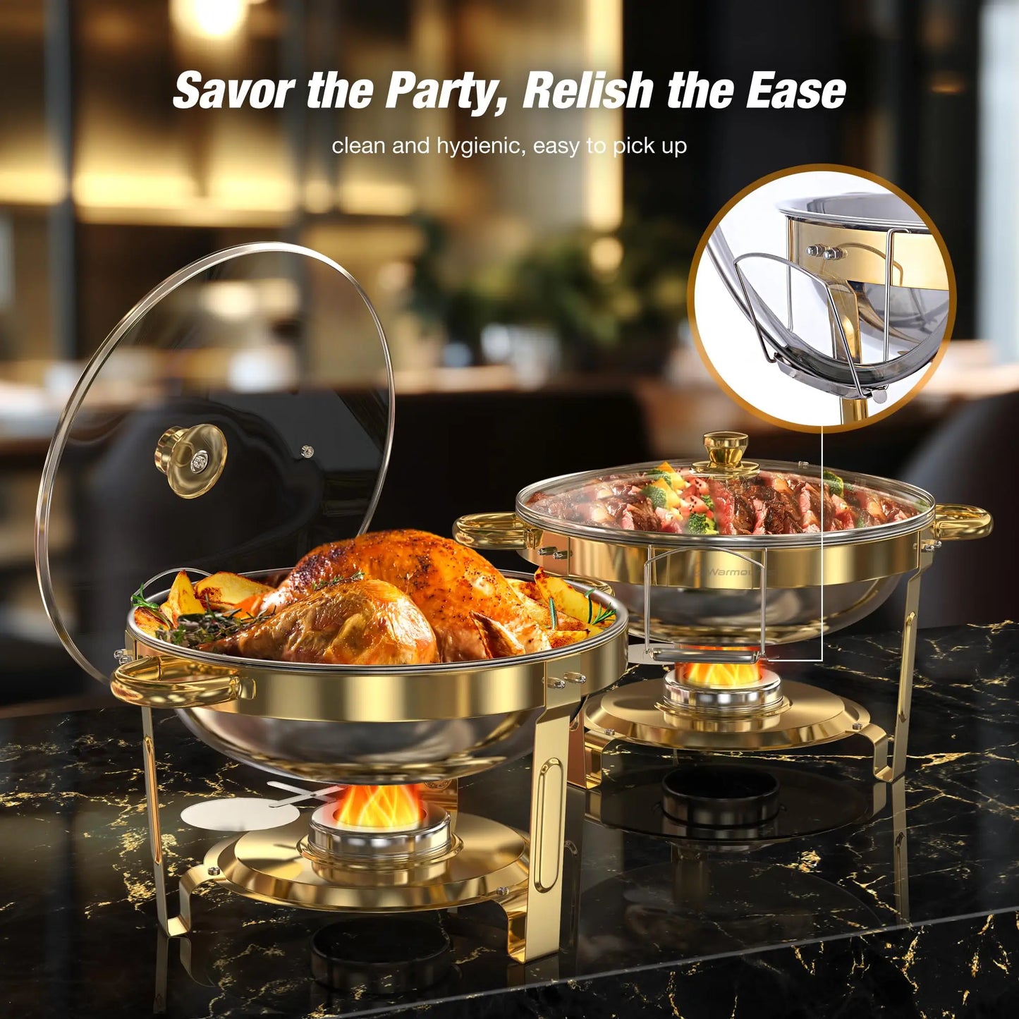 Round Stainless Steel Chafing Dishes Set For Buffet Parties