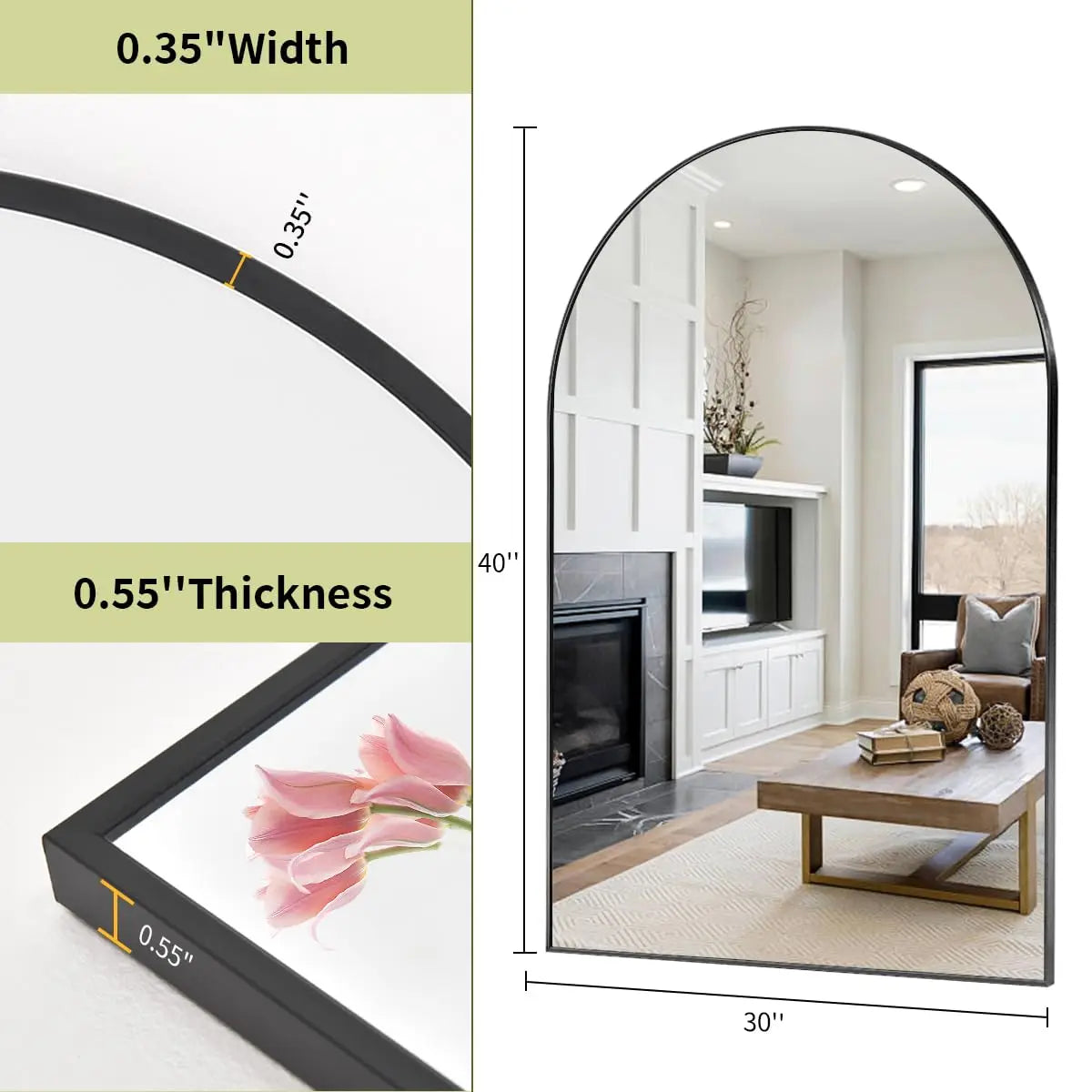 Beautypeak Arch Aluminum Beveled Framed Vanity Wall Mirror