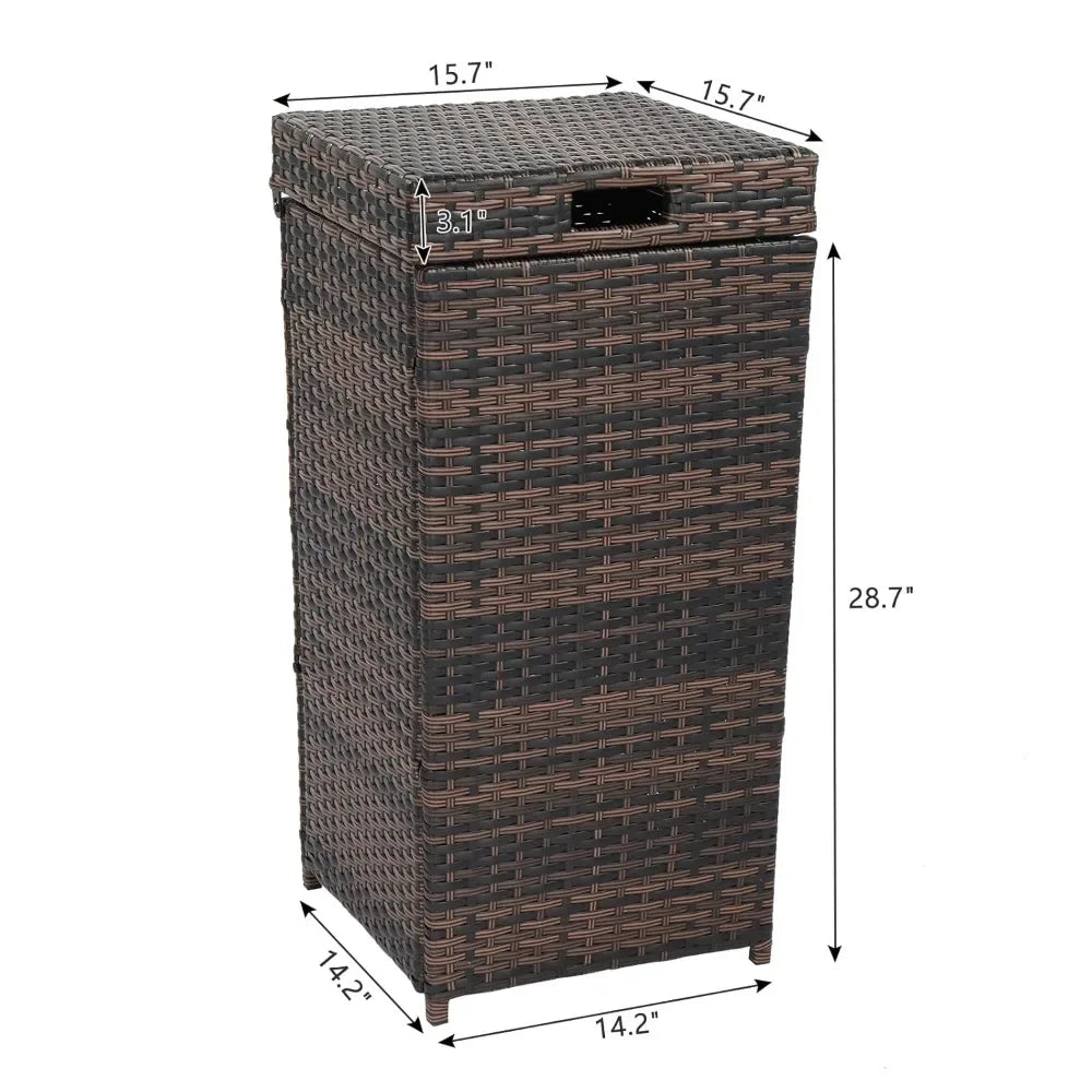 Outdoor Rattan Trash Can With Lid And Metal Frame Durable