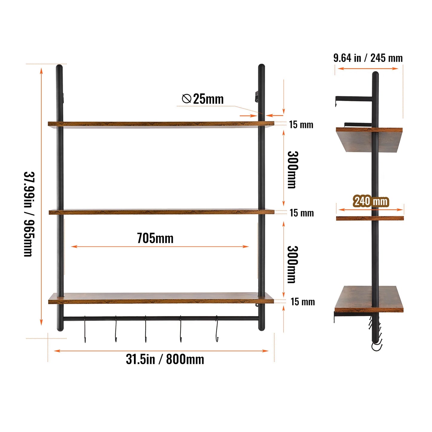 SucceBuy Industrial Pipe Shelving Wall Mount Wood Shelves