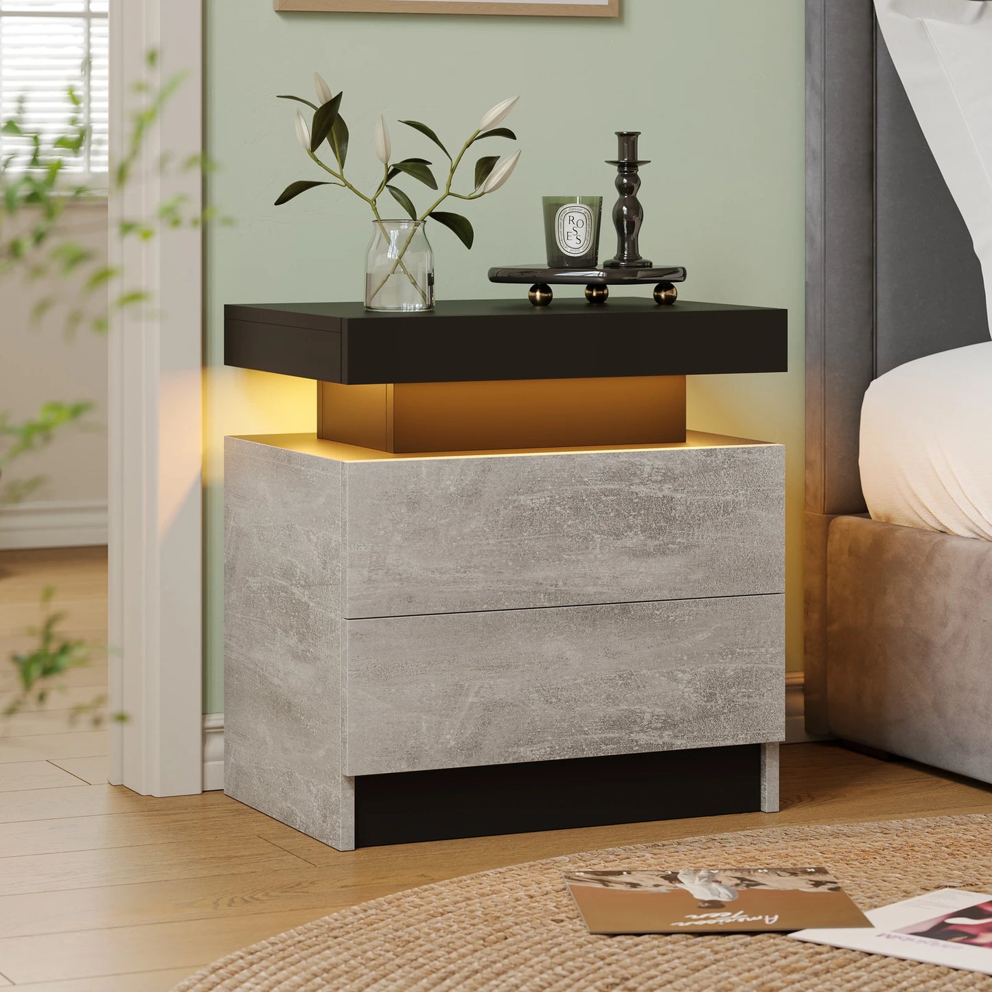Cubehom LED Nightstands With 2 Drawers RGB Lighting