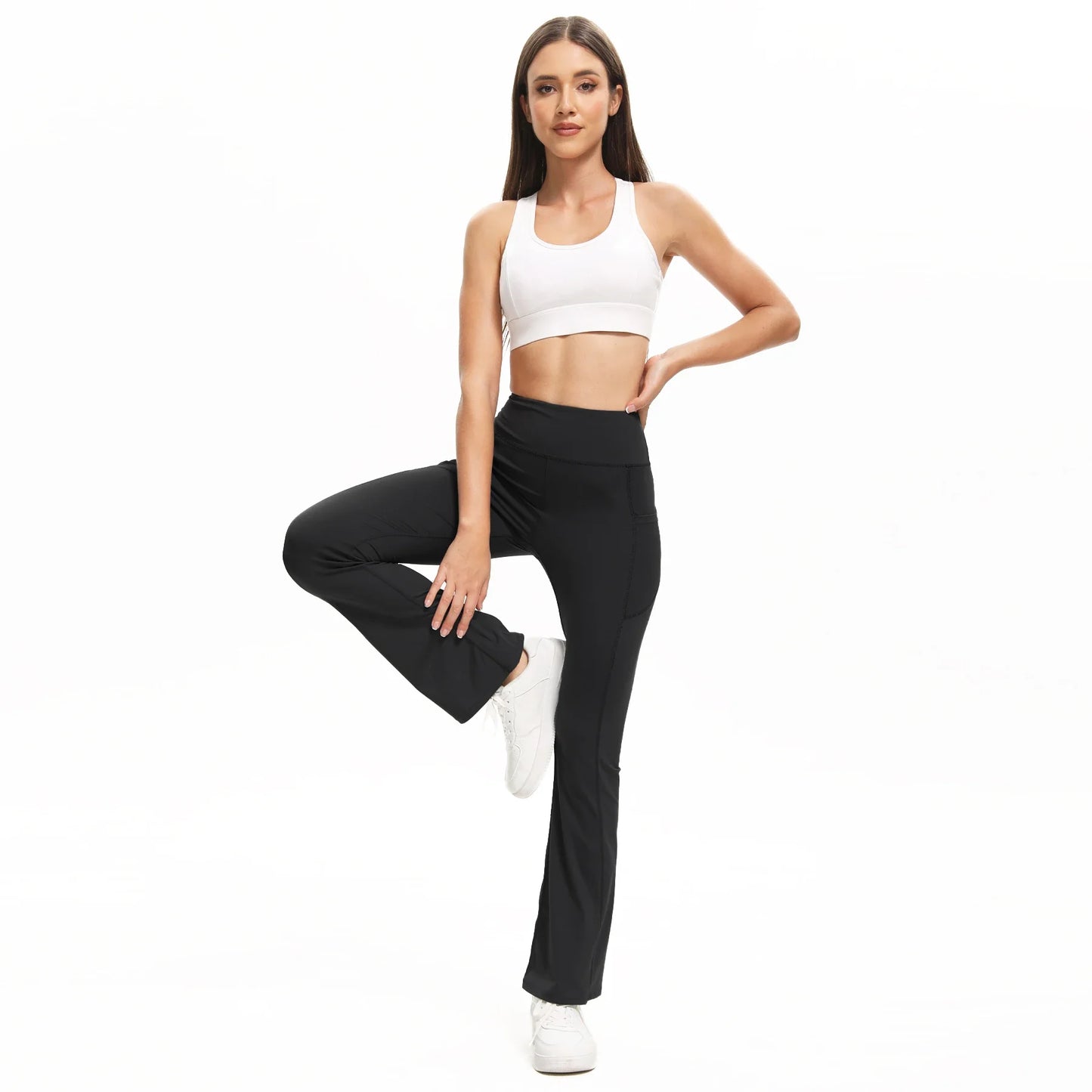 Three Pack Bootcut Yoga Pants With Pockets Women Stretchy Breathable