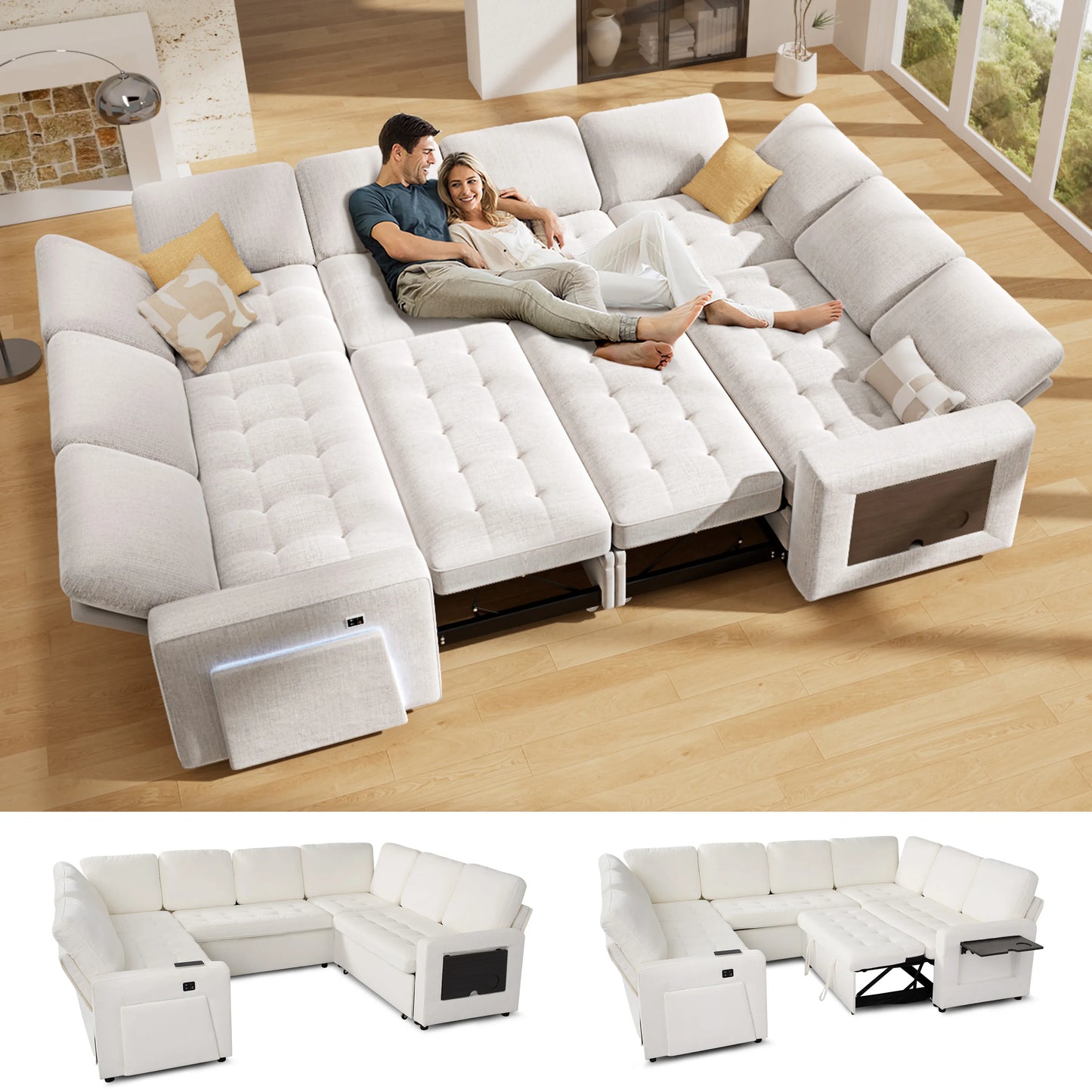 Hcore U Shaped Modular Sectional Sofa With Pull Out Bed